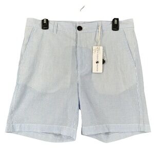 Southern Proper Skyway Seersucker Shorts Mens 34 Blue White Striped Summer Golf